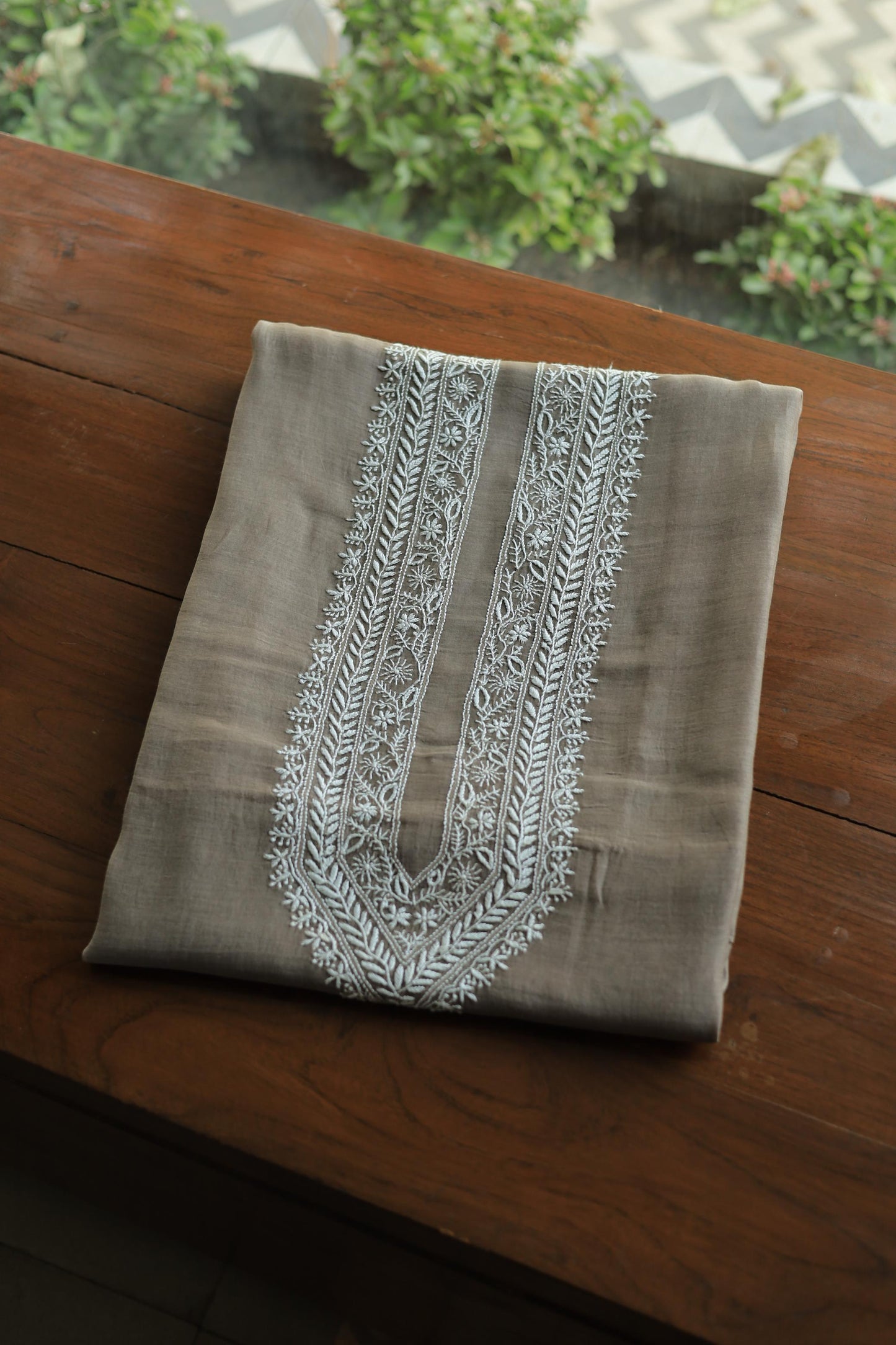 Smokey Grey Mulmul Chikankari Unstitched Men's Kurtas Fabric