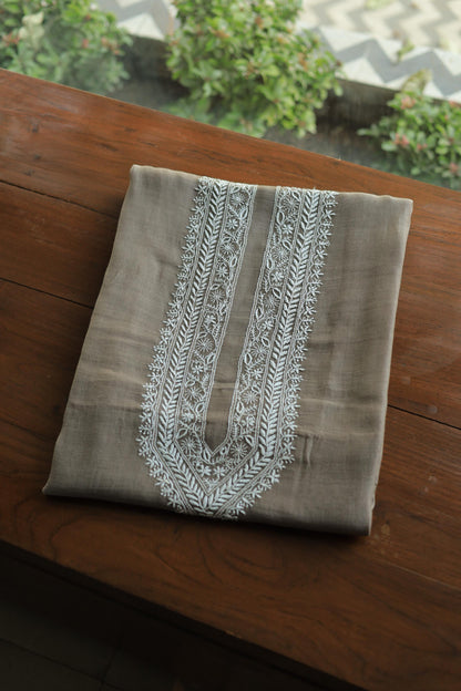 Smokey Grey Mulmul Chikankari Unstitched Men's Kurtas Fabric