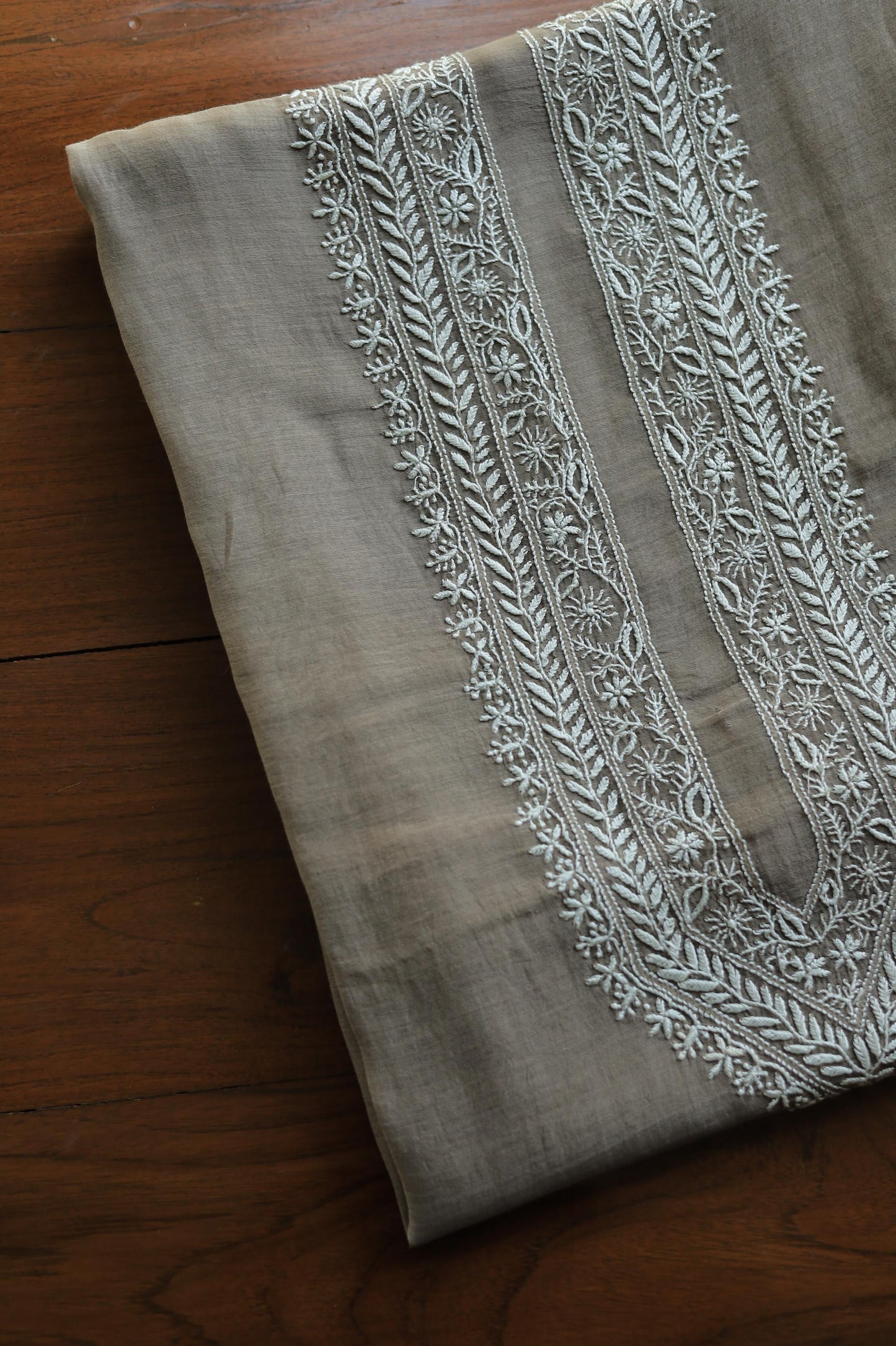 Smokey Grey Mulmul Chikankari Unstitched Men's Kurtas Fabric