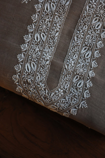 Smokey Grey Mulmul Chikankari Unstitched Men's Kurtas Fabric