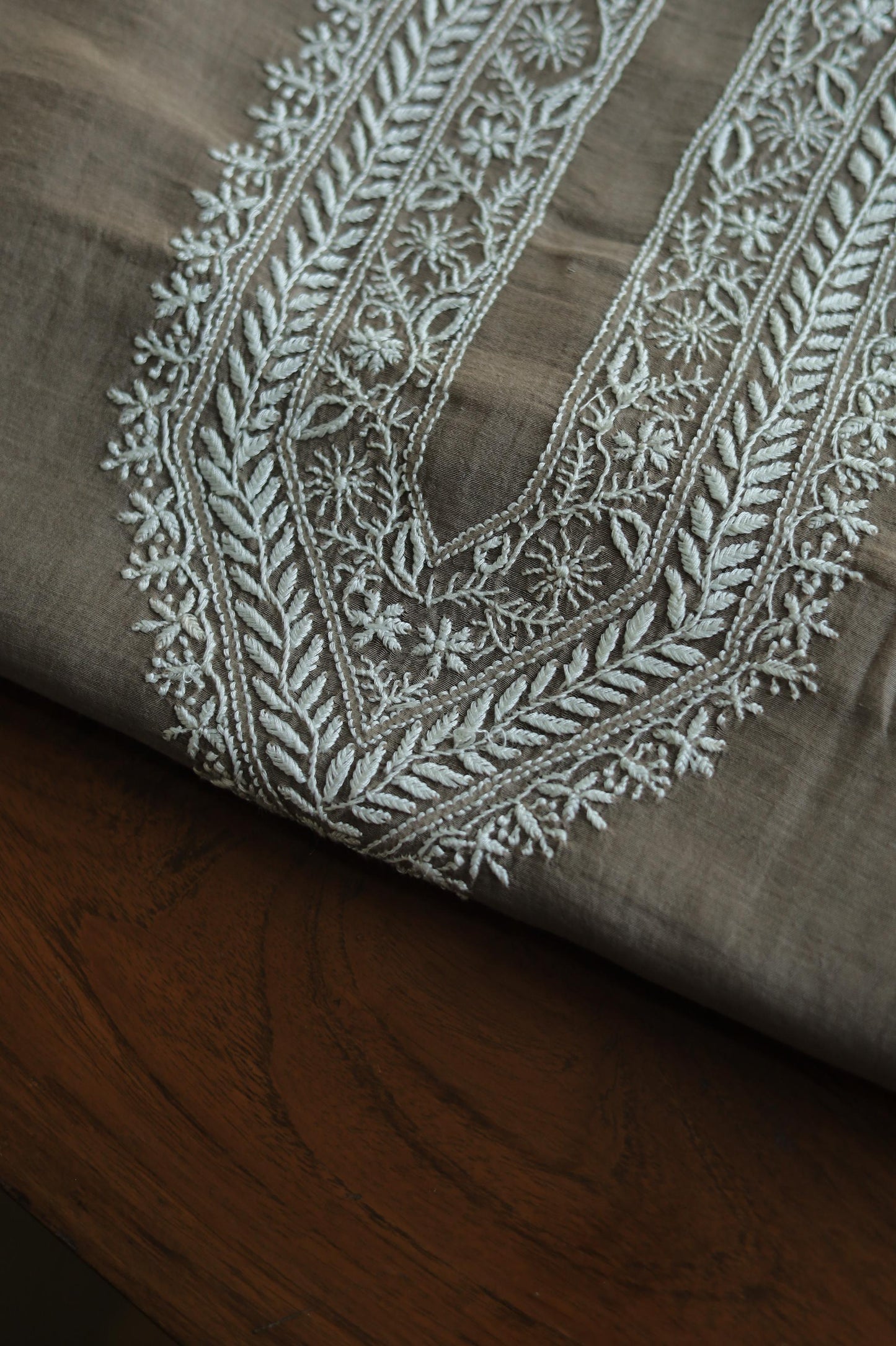 Smokey Grey Mulmul Chikankari Unstitched Men's Kurtas Fabric