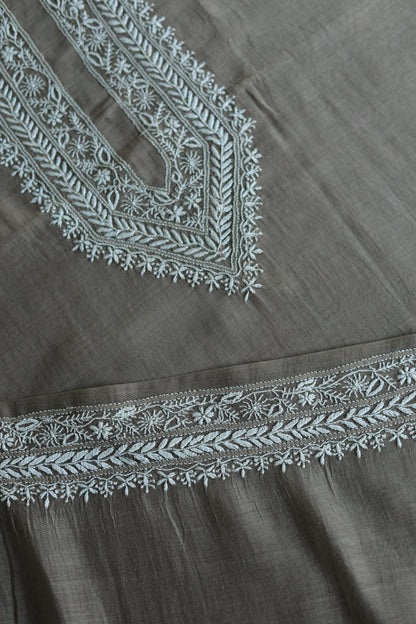 Smokey Grey Mulmul Chikankari Unstitched Men's Kurtas Fabric