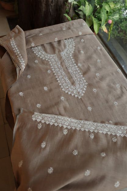 Smokey Grey Mulmul Chikankari Unstitched Men's Kurtas Fabric
