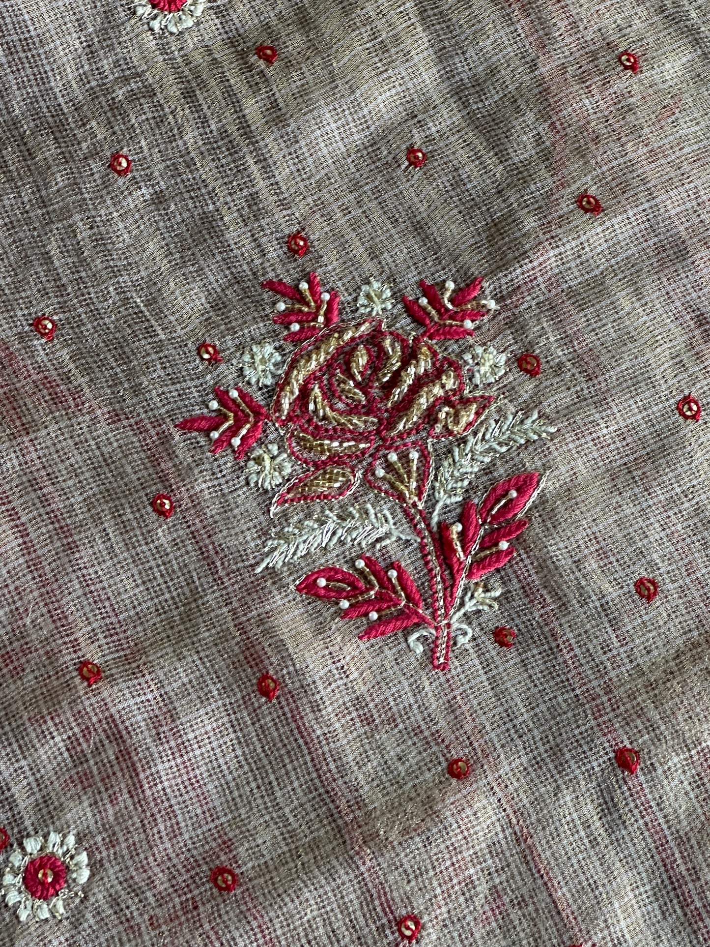 Smokey Grey Shade Tissue Kota Chikankari Unstitched Fabric