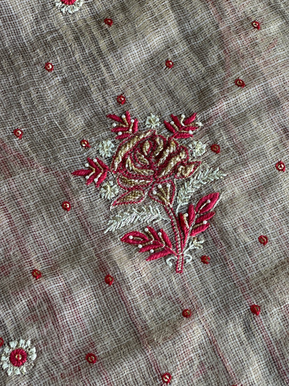 Smokey Grey Shade Tissue Kota Chikankari Unstitched Fabric