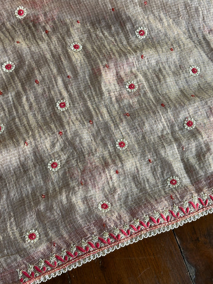 Smokey Grey Shade Tissue Kota Chikankari Unstitched Fabric