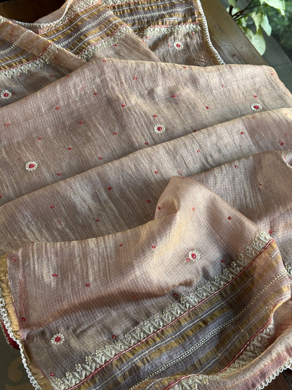 Smokey Grey Shade Tissue Kota Chikankari Unstitched Fabric