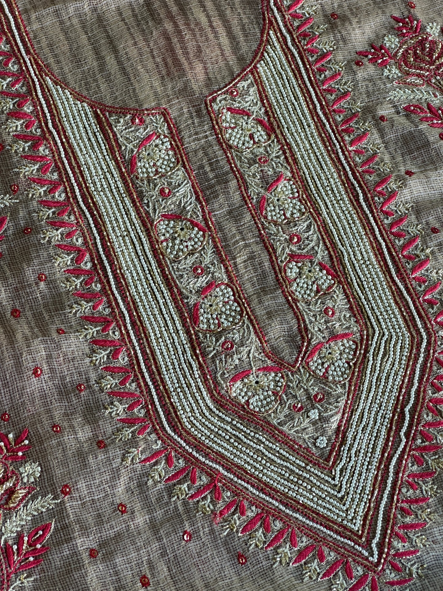 Smokey Grey Shade Tissue Kota Chikankari Unstitched Fabric