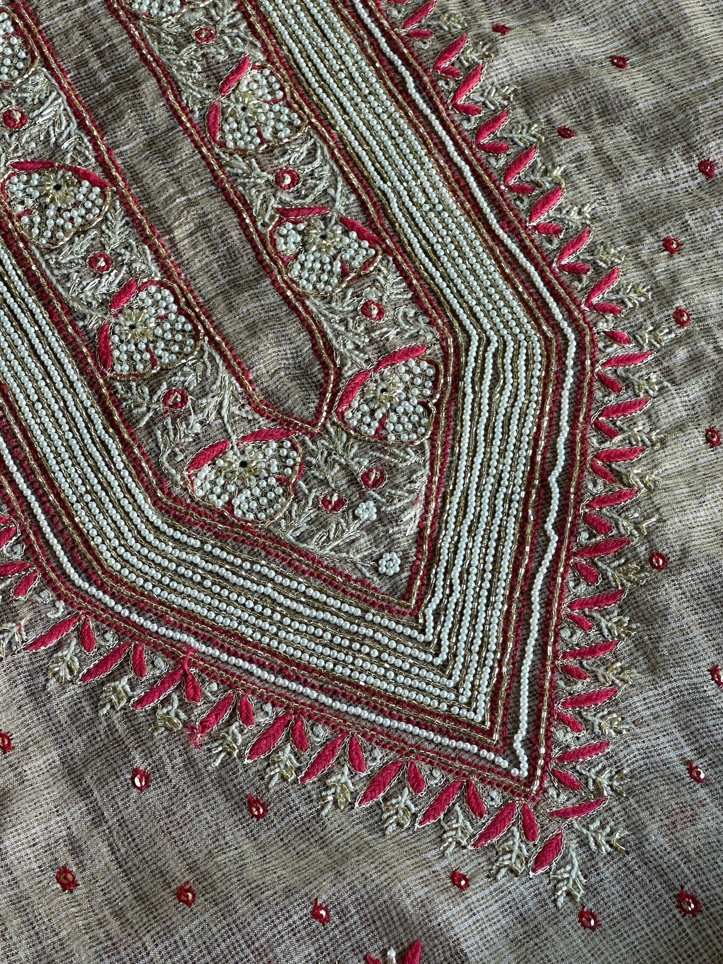 Smokey Grey Shade Tissue Kota Chikankari Unstitched Fabric