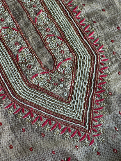Smokey Grey Shade Tissue Kota Chikankari Unstitched Fabric