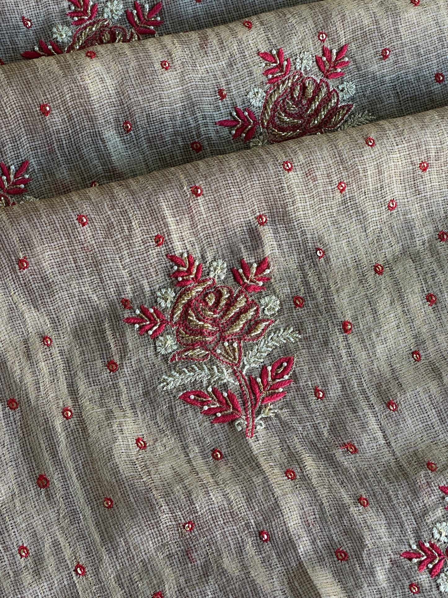 Smokey Grey Shade Tissue Kota Chikankari Unstitched Fabric