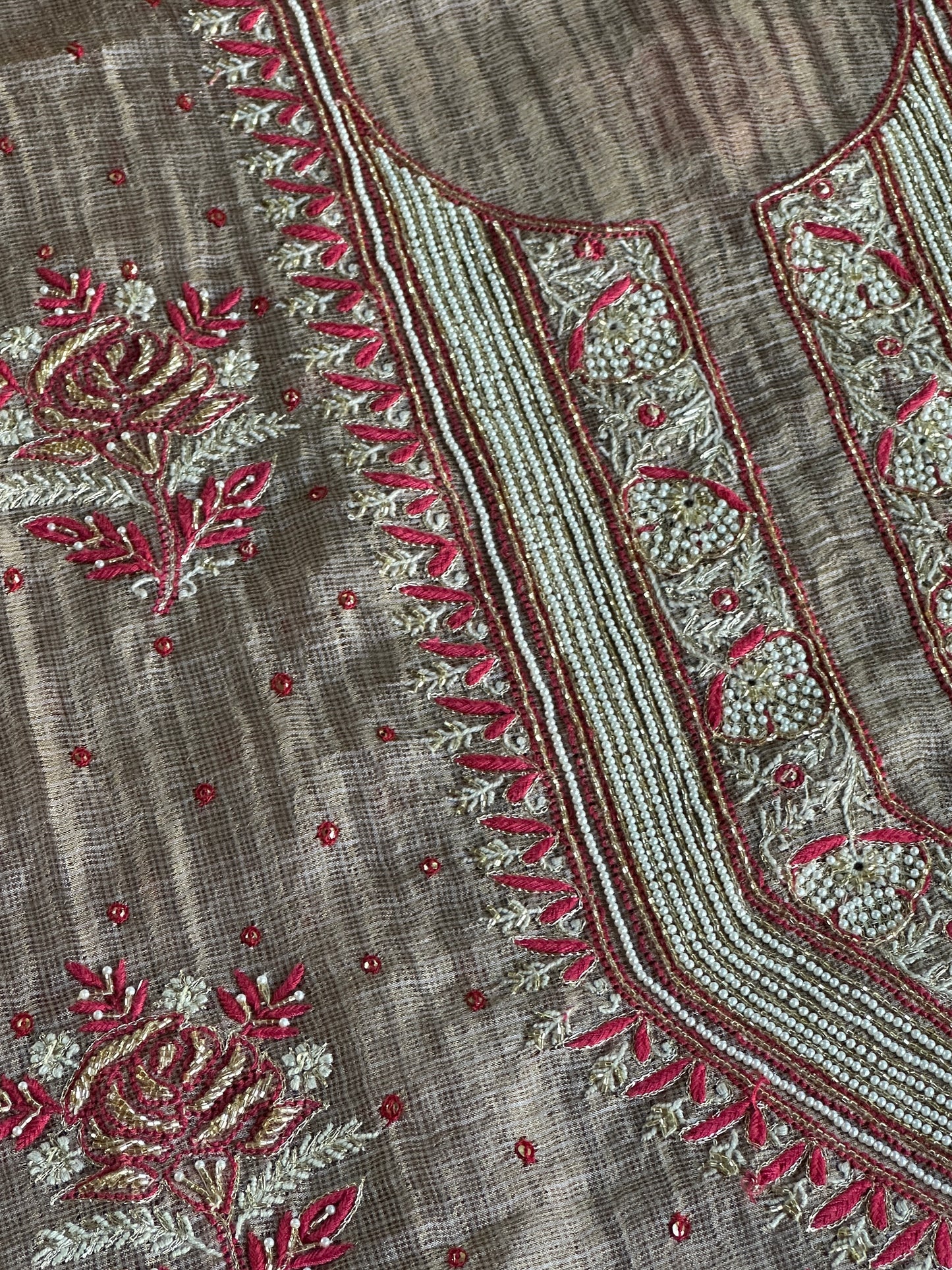 Smokey Grey Shade Tissue Kota Chikankari Unstitched Fabric