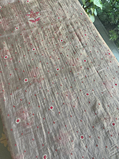 Smokey Grey Shade Tissue Kota Chikankari Unstitched Fabric