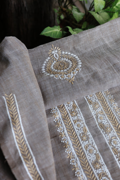 Smoky Grey Malkha Handspun Khadi Kurtas Unisex Fabric