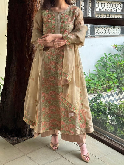 Noor Beige Multi Colour Chikankari Anarkali