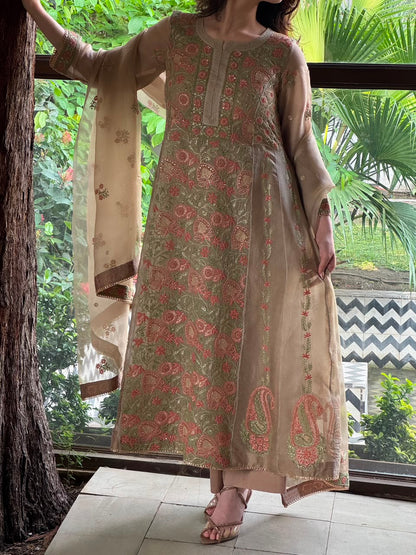 Noor Beige Multi Colour Chikankari Anarkali