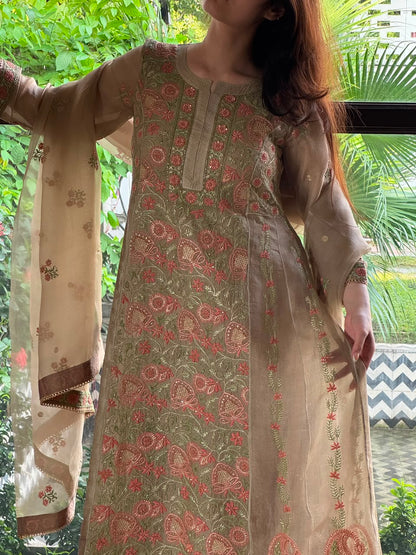 Noor Beige Multi Colour Chikankari Anarkali