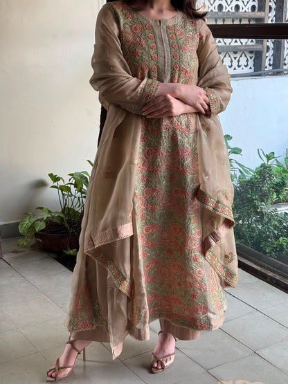 Noor Beige Multi Colour Chikankari Anarkali
