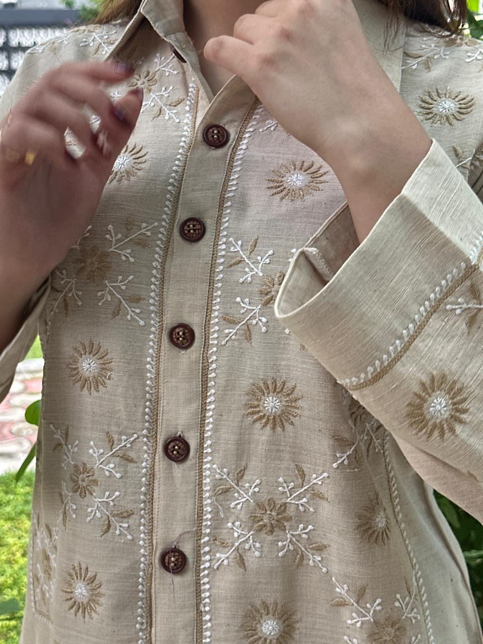 Soft Beige Malkha Cotton Chikankari Co-ord Set