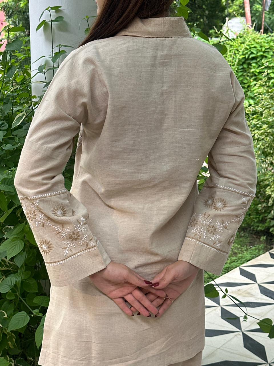 Soft Beige Malkha Cotton Chikankari Co-ord Set