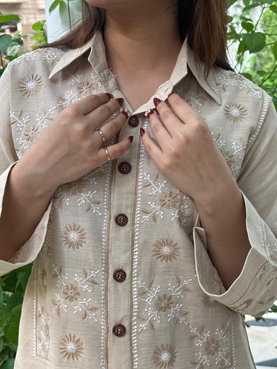 Soft Beige Malkha Cotton Chikankari Co-ord Set