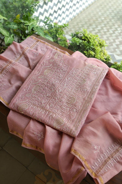 Soft Pink Maheshwari Highlights Unstitched Fabrics