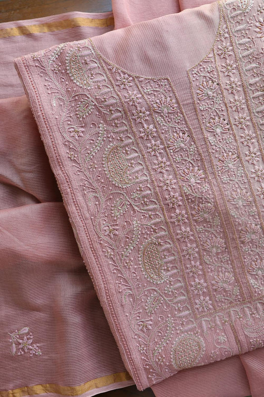 Soft Pink Maheshwari Highlights Unstitched Fabrics