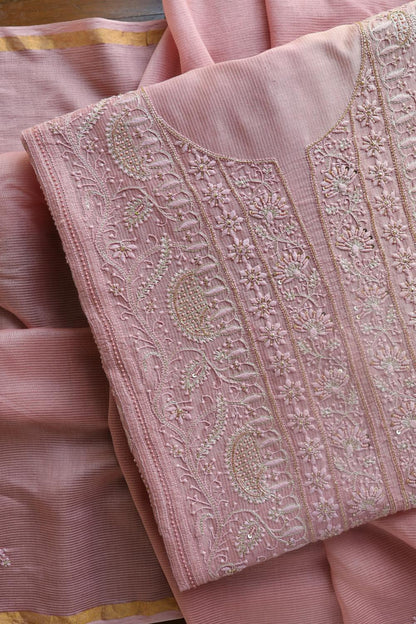 Soft Pink Maheshwari Highlights Unstitched Fabrics