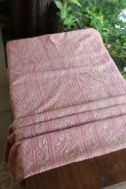 Soft Pink Maheshwari Highlights Unstitched Fabrics