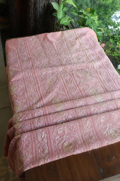 Soft Pink Maheshwari Highlights Unstitched Fabrics