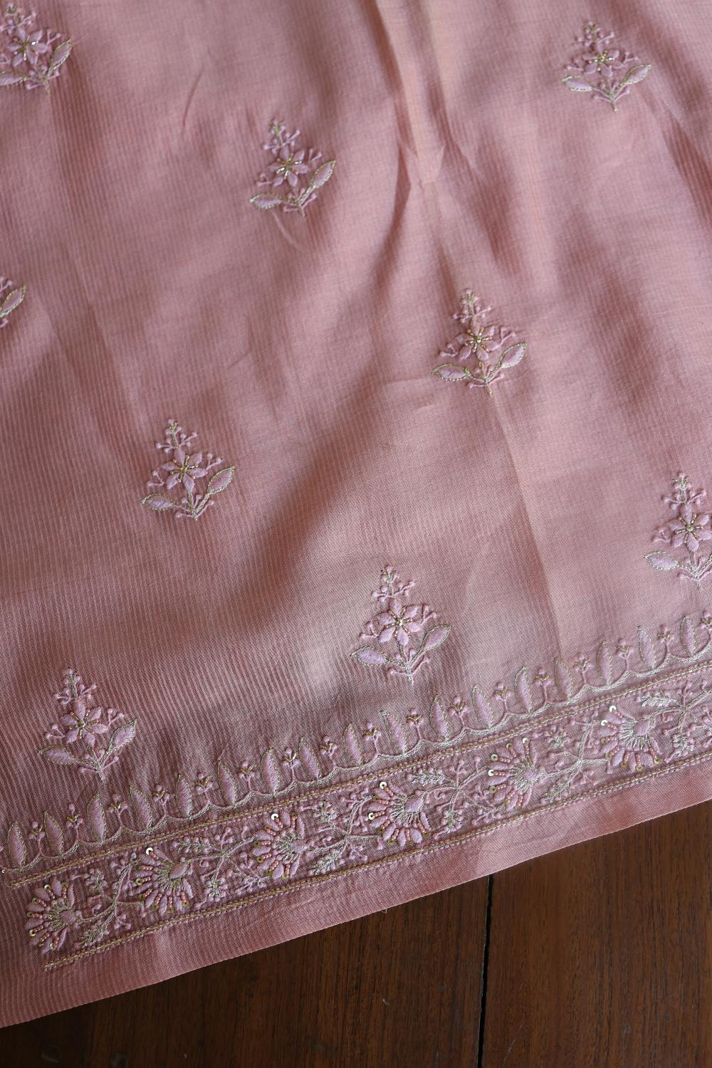 Soft Pink Maheshwari Highlights Unstitched Fabrics