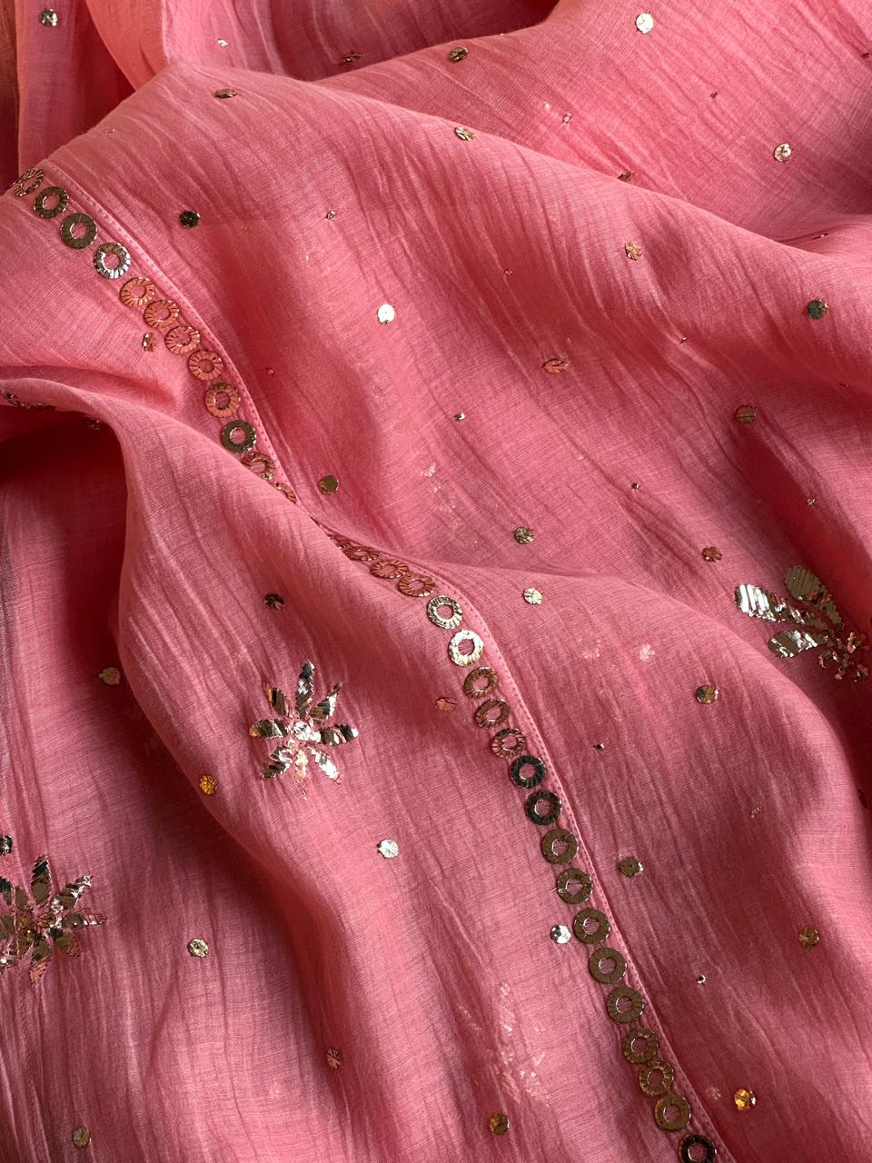 Soft Pink Mukaish Mul Chanderi Silk Ready To Wear Dress