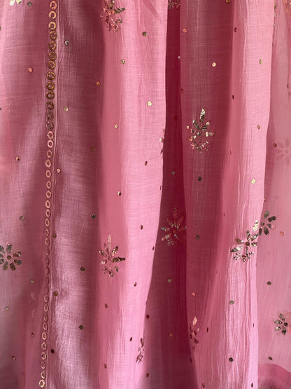 Soft Pink Shade Mukaish Kamdani Mul Chanderi Kurta Set