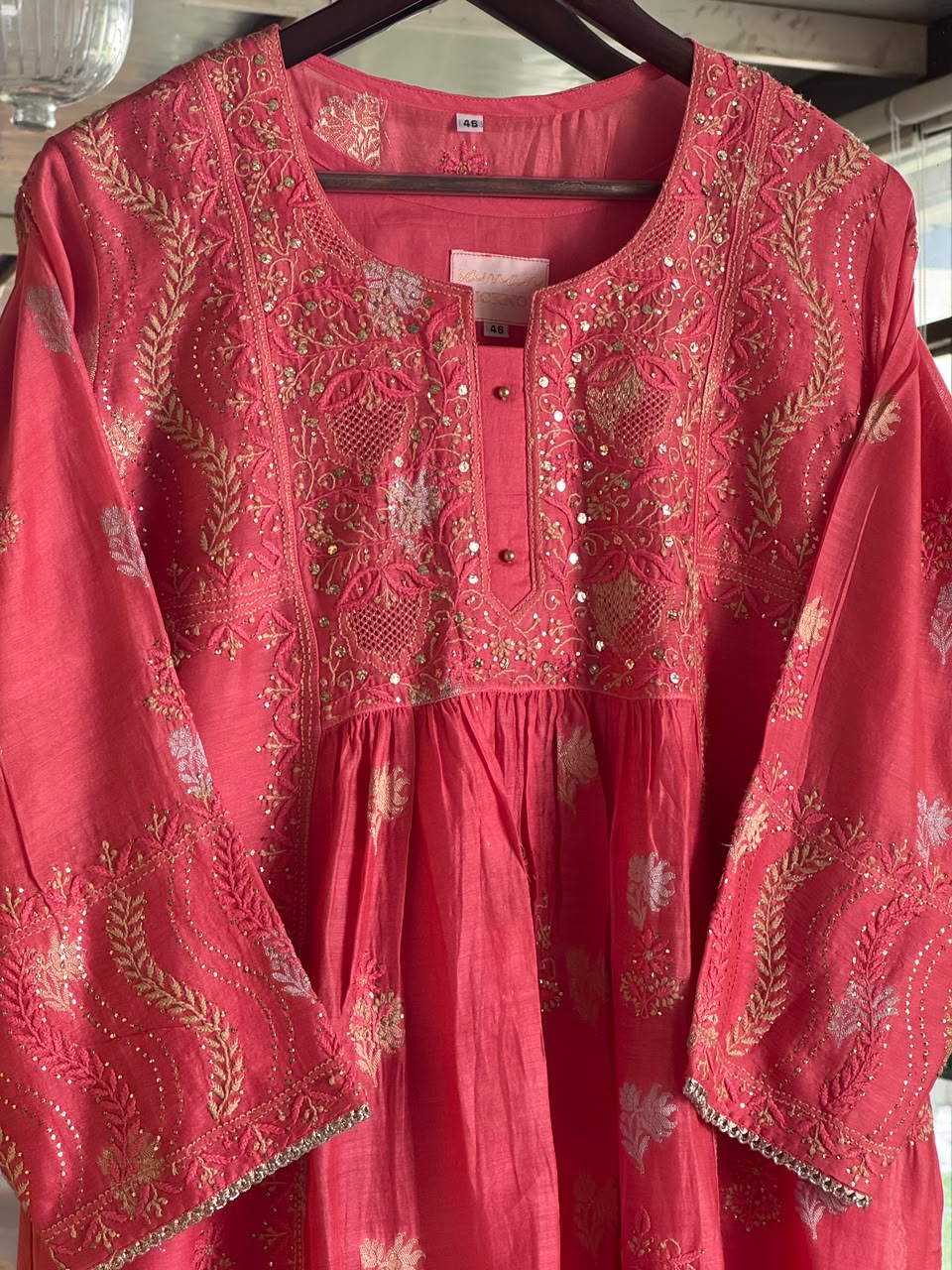 Soft Pink Zari Chanderi Chikankari Ready to Wear Tunics
