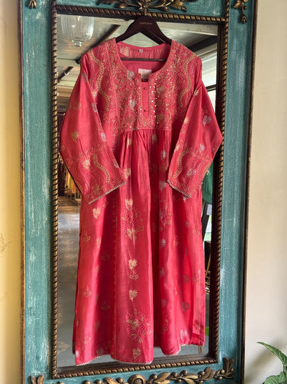 Soft Pink Zari Chanderi Chikankari Ready to Wear Tunics