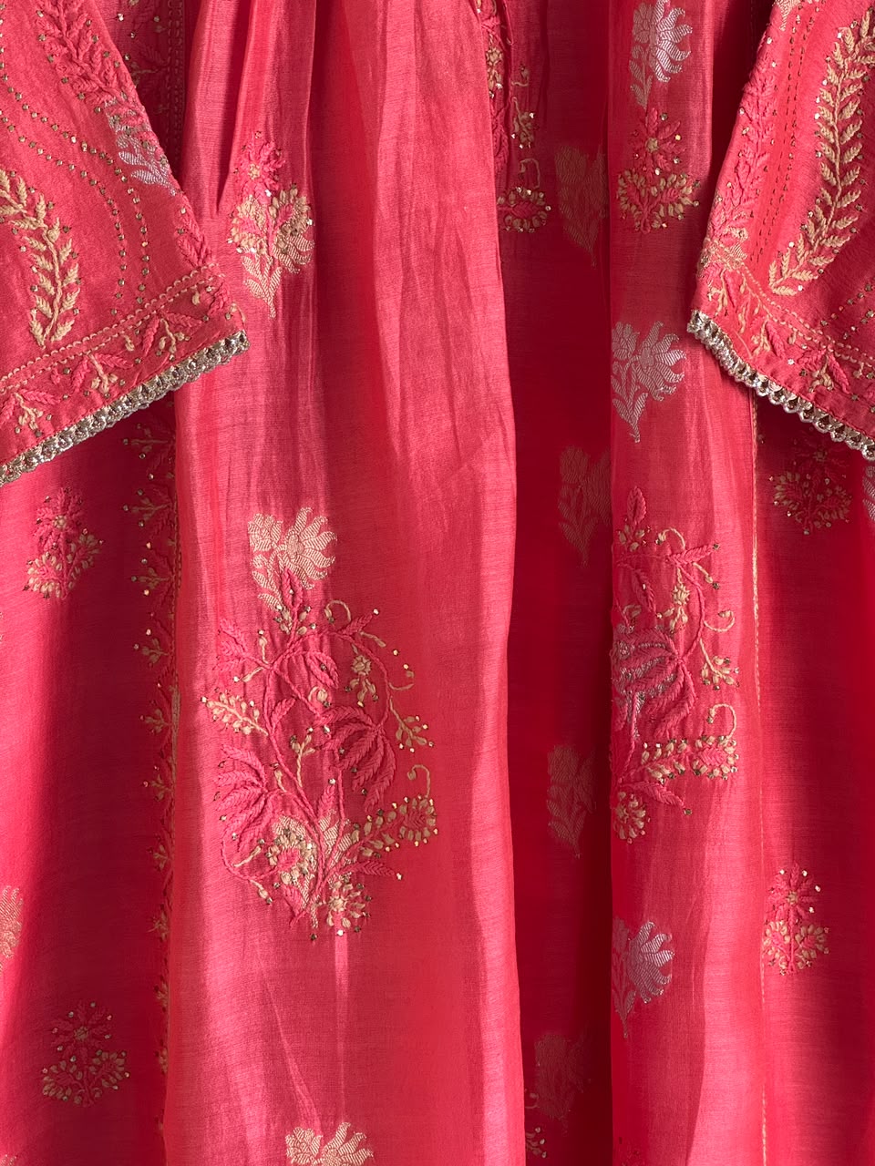 Soft Pink Zari Chanderi Chikankari Ready to Wear Tunics