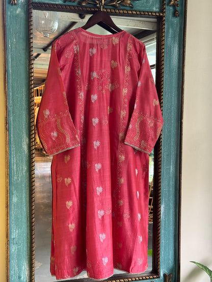 Soft Pink Zari Chanderi Chikankari Ready to Wear Tunics
