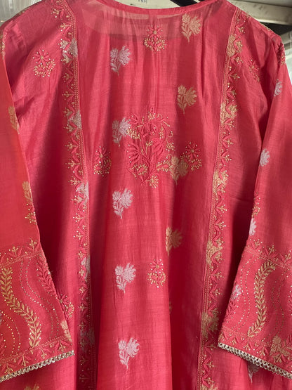 Soft Pink Zari Chanderi Chikankari Ready to Wear Tunics