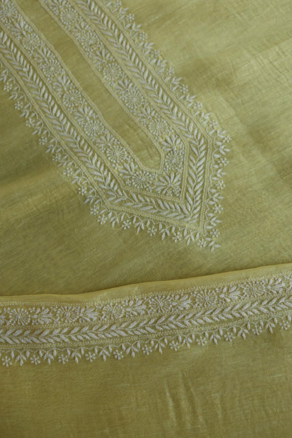 Soft Yellow Linen Chikankari Unstitched Men's Kurtas Fabric