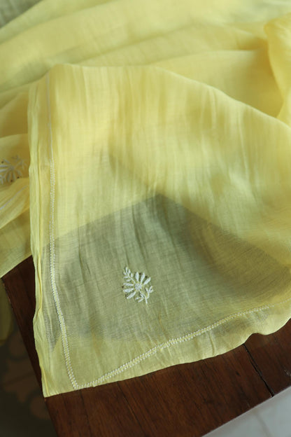 Soft Yellow Mal Cotton Fine Chikankari With Kamdani Work Unstitched Fabric