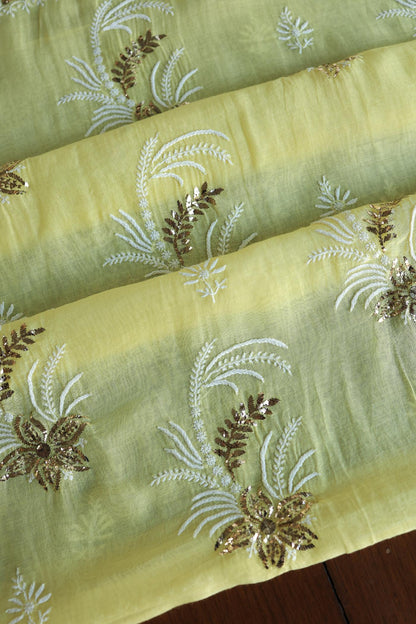 Soft Yellow Mal Cotton Fine Chikankari With Kamdani Work Unstitched Fabric