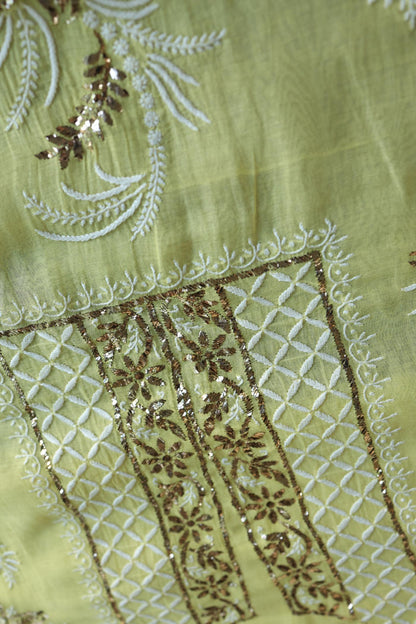 Soft Yellow Mal Cotton Fine Chikankari With Kamdani Work Unstitched Fabric