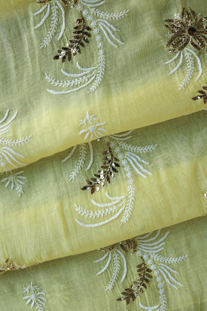 Soft Yellow Mal Cotton Fine Chikankari With Kamdani Work Unstitched Fabric