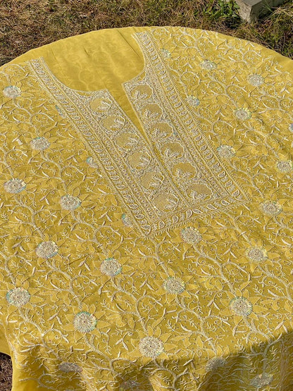 Soft Yellow shade Pure Georgette Front & Back Chikankari Kurta Dupatta Set