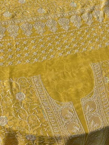 Soft Yellow shade Pure Georgette Front & Back Chikankari Kurta Dupatta Set