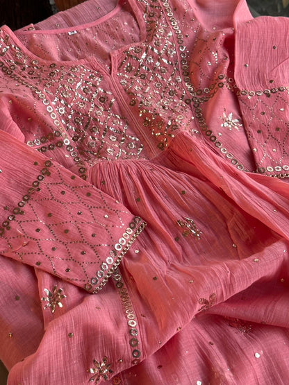 Soft Pink Mukaish Mul Chanderi Silk Ready To Wear Dress