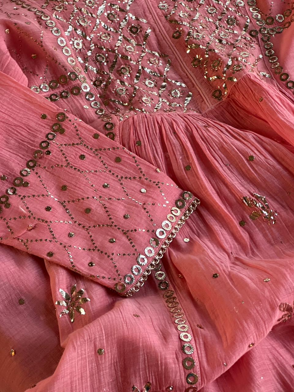 Soft Pink Mukaish Mul Chanderi Silk Ready To Wear Dress