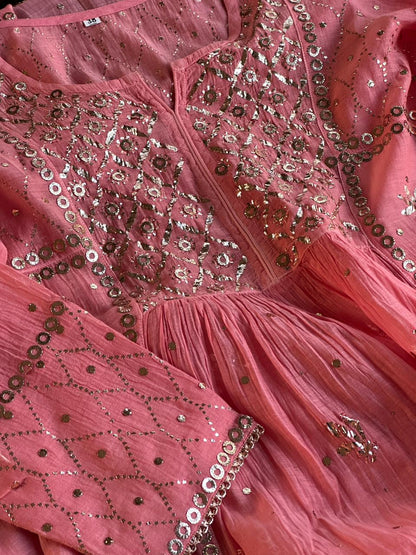 Soft Pink Mukaish Mul Chanderi Silk Ready To Wear Dress