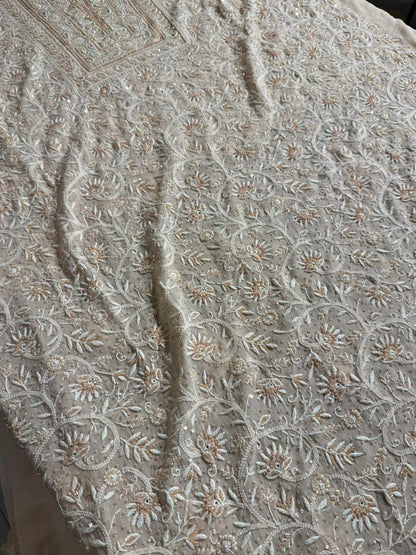 Soft peach shade Pure Georgette Front & Back Chikankari Kurta Dupatta Set