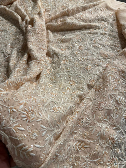 Soft peach shade Pure Georgette Front & Back Chikankari Kurta Dupatta Set